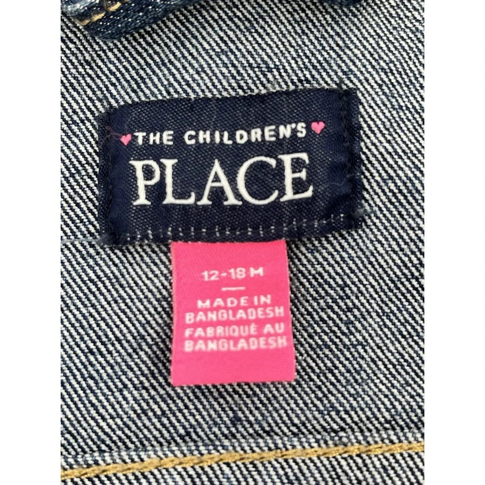 The Childrens Place Denim Jacket Girls Toddler 12-18mo Snap Up Handpainted Back